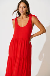 Red Linen Maxi Dress - Estefani